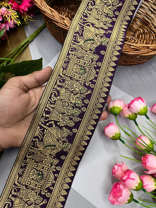 Excellent Banarasi Lace – Premium 4 Inch Traditional Woven Border for Sarees, Dupattas & Ethnic Wear (9 Meter) | Wine