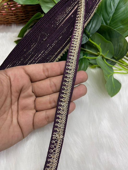 Embroidered Designer Lace - Indian Wedding Trims, Saree Border, Lace Reel 9 Meter (0.5 Inch Width) | Wine