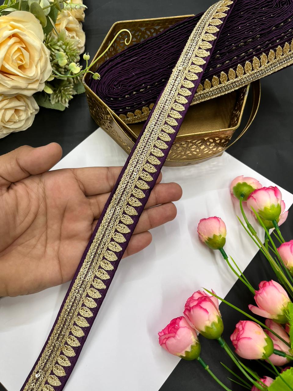 Elegant Embroidered Silk Saree Lace Borders – Premium 1 Inch Designer Border for Dupattas, Lehengas & Festive Wear (9 Meter) | Wine