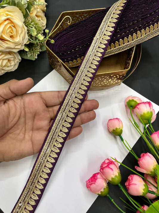 Elegant Embroidered Silk Saree Lace Borders – Premium 1 Inch Designer Border for Dupattas, Lehengas & Festive Wear (9 Meter) | Wine