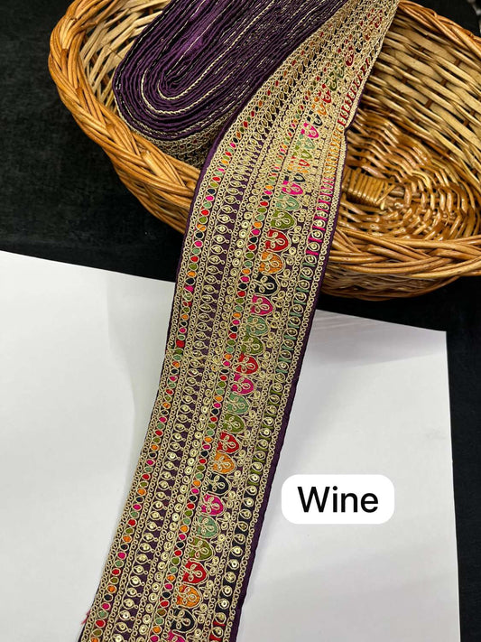 Sabyasachi Inspired Embroidery Designer Saree Lace Border (9 Meter) – 3 Inch Wide Premium Trim | Wine