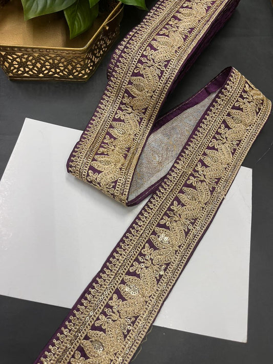 Embroidered Laces for Sarees & Bridal Wear – Premium Designer Border Trim for Dupattas & Lehengas (9 Meter, 3 Inch Width) | Wine