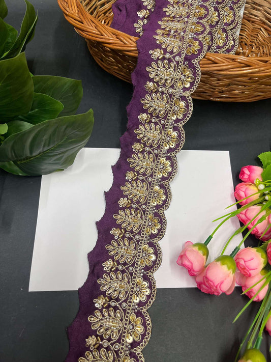 Heritage Scalloped Beaded Cutwork Embroidered Lace – 9 Meters, 2-Inch Maggam Work Border for Sarees & Lehengas | Wine