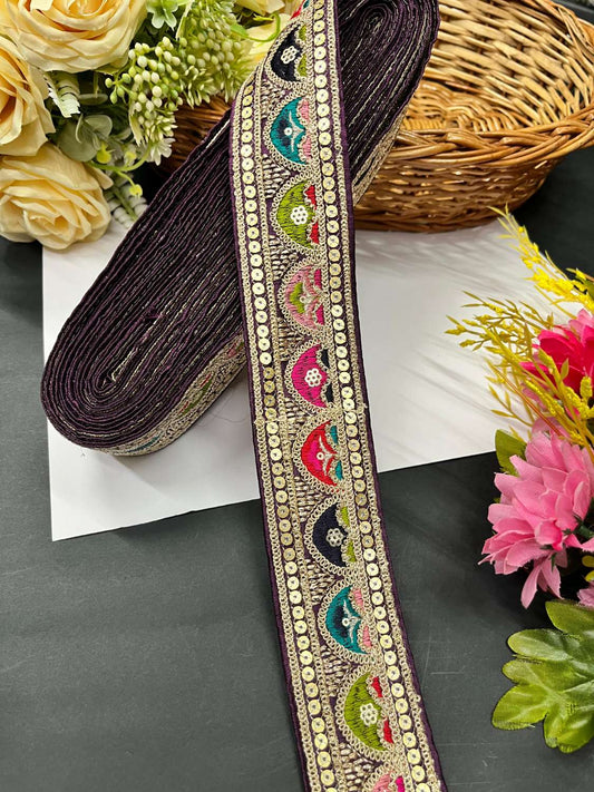 Sabyasachi Inspired Designer Saree Laces and Trims – Embroidered Border Lace (9 Meter Roll) | Wine