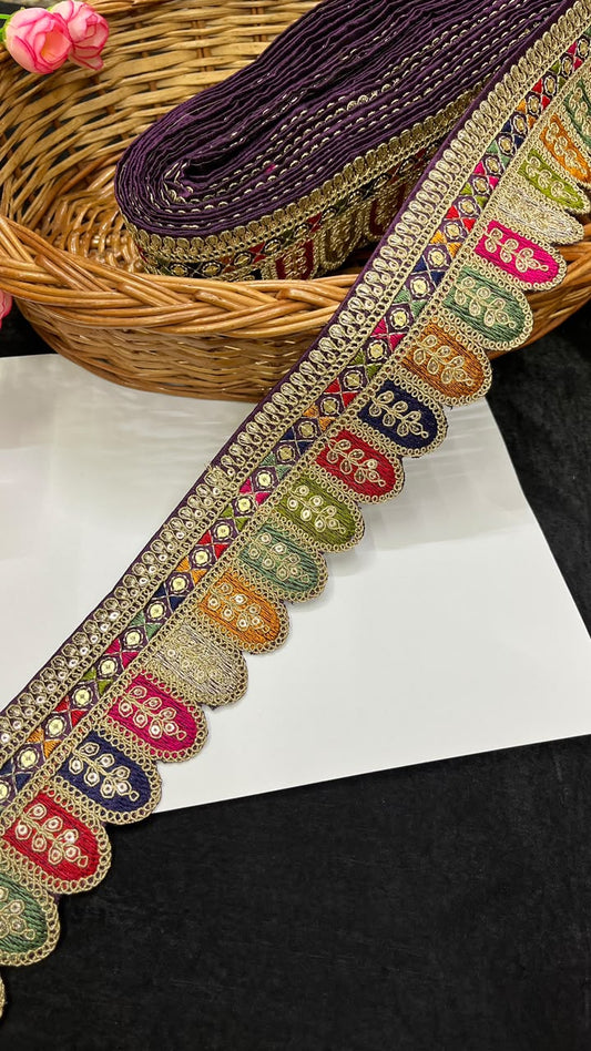 Sabyasachi Style Embroidered Lace for Sarees, Lehengas, Dupattas & Blouses – Designer Ethnic Embroidery Lace Border (2 Inch) | DC1065 | Wine