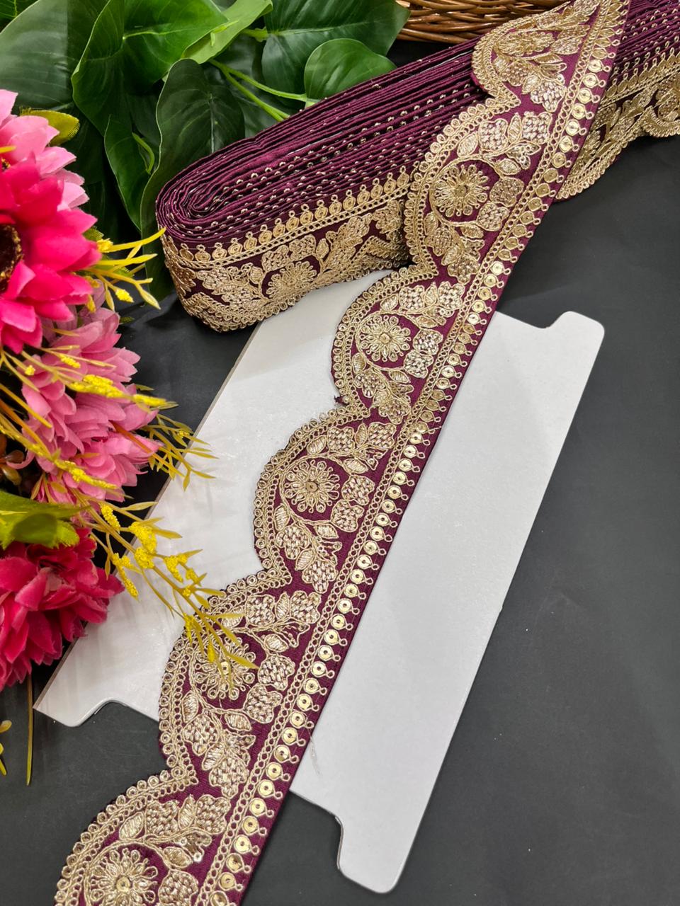 Delicate Scalloped Embroidery Lace for Sarees & Dresses – Designer Embroidered Border for Ethnic & Western Outfits (9 Meter, 2 Inch Width) | Wine