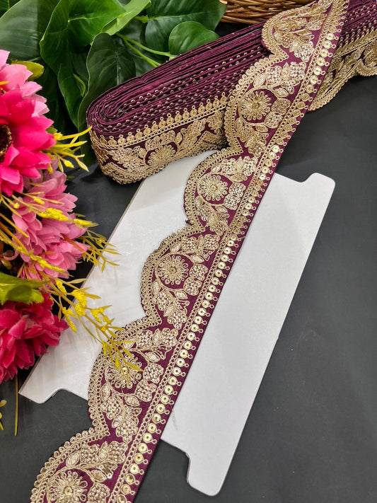 Delicate Scalloped Embroidery Lace for Sarees & Dresses – Designer Embroidered Border for Ethnic & Western Outfits (9 Meter, 2 Inch Width) | Wine