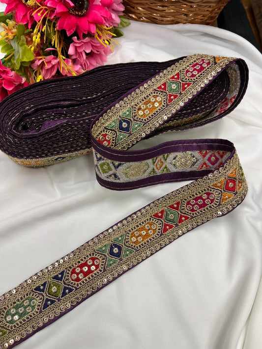 Sabyasachi Style Embroidered Designer Saree Lace Border – Luxury Ethnic Embroidery Lace for Sarees, Blouses & Lehengas | Wine