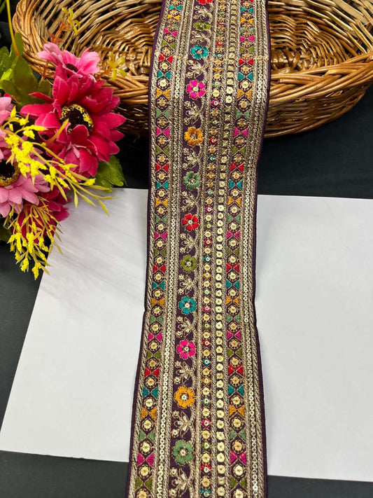 Sabyasachi Inspired Embroidery Lace for Sarees & Dupattas – 3 Inch Wide Lace Border (9 Meter) | Wine