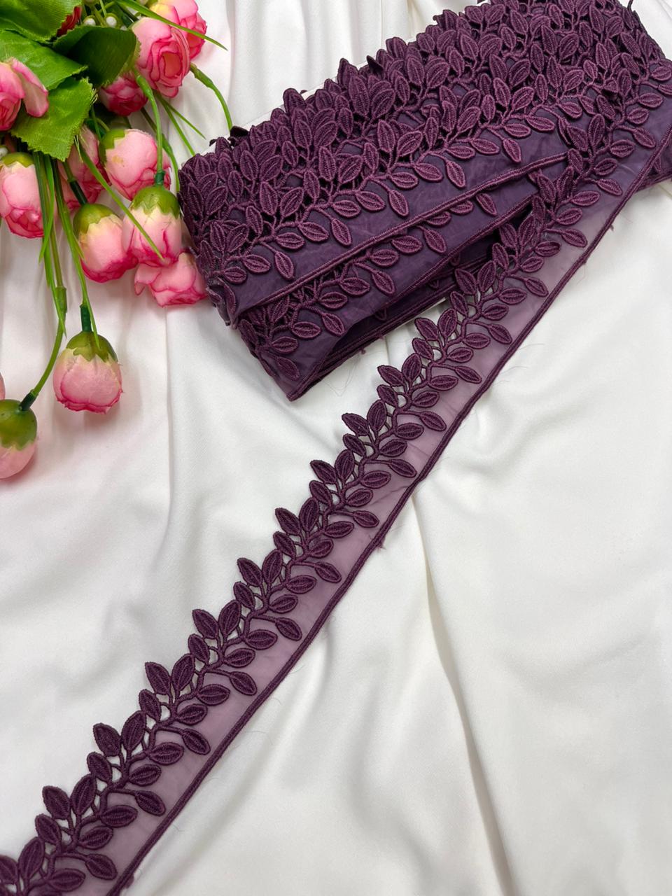 Beautiful Imported Organza Lace Trim for Sarees, Dresses & Kurtis – Designer Soft Organza Lace Border (1.5 Inch) | Wine