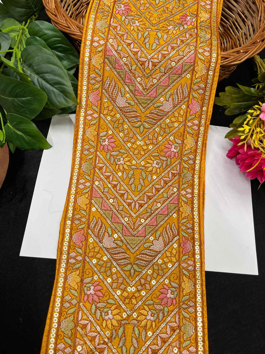 Multicolored Embroidered Lehenga Lace – 9 Meters, 7-Inch Heavy Designer Saree Laces Border for Lehengas, Sarees & Dupattas | Yellow 1