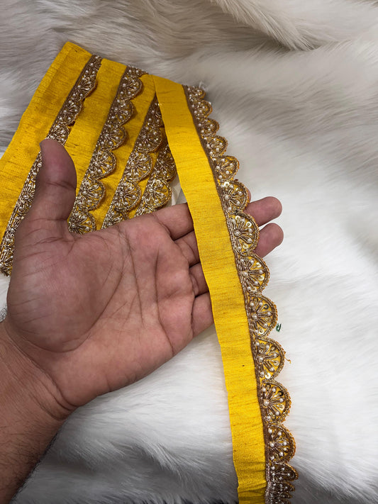 Maggam Work Lace for Sarees & Dupattas – 9 Meters, 1.5-Inch Width, Handcrafted Border Embroidery | Yellow