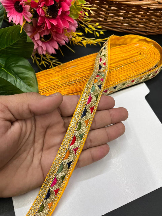 Sabyasachi Inspired Embroidered Saree Lace – Premium Designer Border for Sarees, Dupattas, Lehengas & Couture Wear (9 Meter, 1 Inch Width) | Yellow