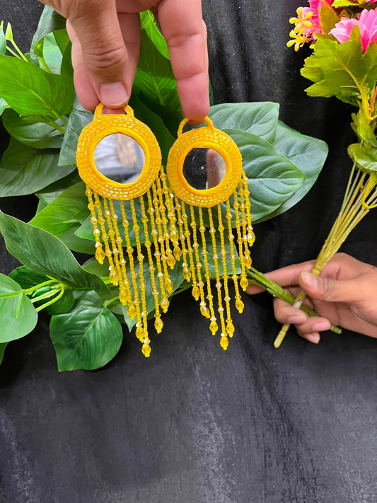 Designer Mirror Work Latkans for Blouses & Lehengas – Decorative Mirror Tassels for Ethnic Wear (6 Inch) | DC0981 | Yellow