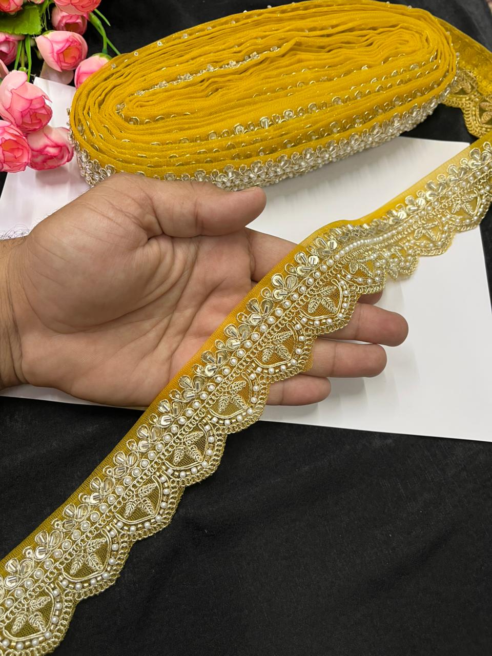 Bridal Saree Lace Border – Designer Maggam Work Lace for Sarees, Blouses & Lehengas (1.75 Inch) | Yellow