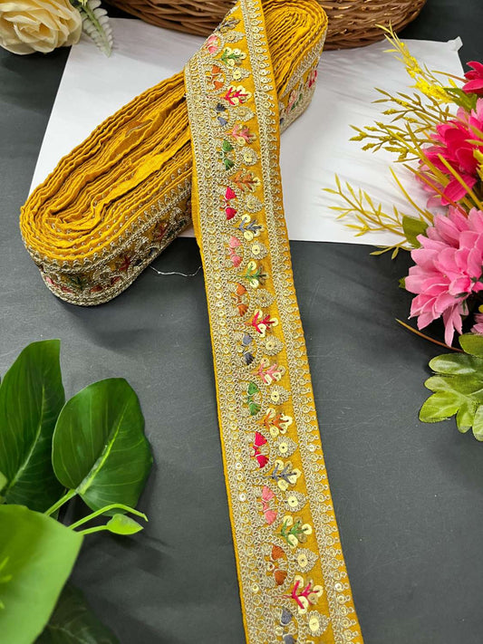 Sabyasachi Inspired Embroidered Saree Laces Border – Designer Lace Trim for Sarees, Lehengas & Dupattas (9 Meter) | Yellow