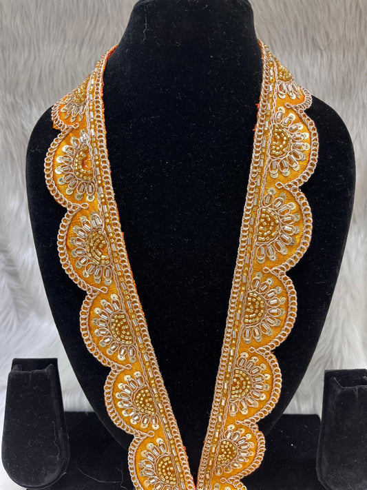 Designer Maggam Work Lace Border – 9 Meters, 1.5-Inch Width, Handcrafted Embroidery | Yellow