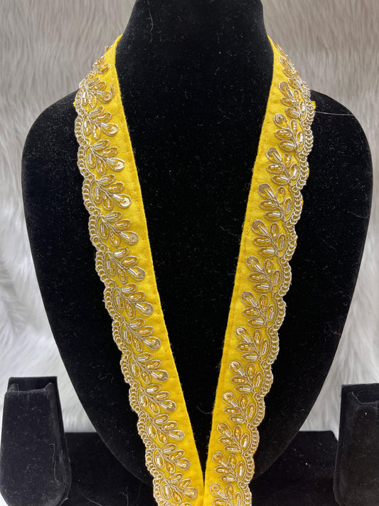 Designer Maggam Work Lace Border – 9 Meters, 1-Inch Width, Handcrafted Embroidery | Yellow