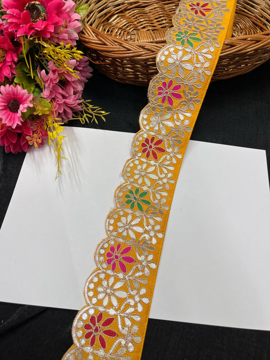 Handcrafted Gota Patti Lace – 9 Meters, 2.75-Inch Traditional Decorative Border Trim for Sarees, Lehengas & Dupattas - Yellow