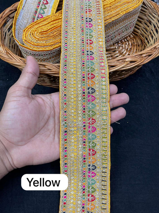 Sabyasachi Inspired Embroidery Designer Saree Lace Border (9 Meter) – 3 Inch Wide Premium Trim | Yellow