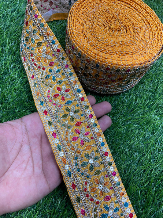 Embroidered Sari Lace Borders for Wedding Saree, Dupatta, Gowns, Lehenga – 9 Meters, 2.5-Inch Width | Yellow