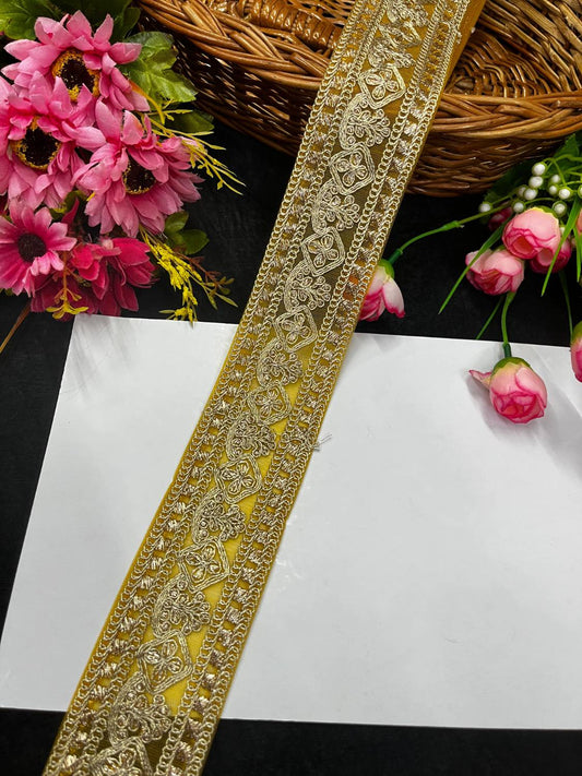 Embroidered Laces for Sarees & Dupattas – Elegant Net Border Trim for Ethnic & Festive Wear (9 Meter, 2 Inch Width) | Yellow