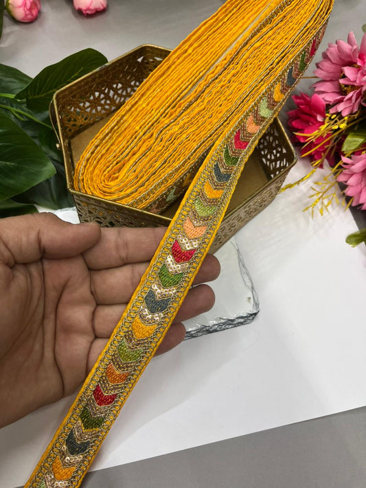 Sabyasachi Style Embroidery Saree Laces – Premium 1 Inch Designer Decorative Lace for Ethnic & Bridal Wear (9 Meter) | Yellow