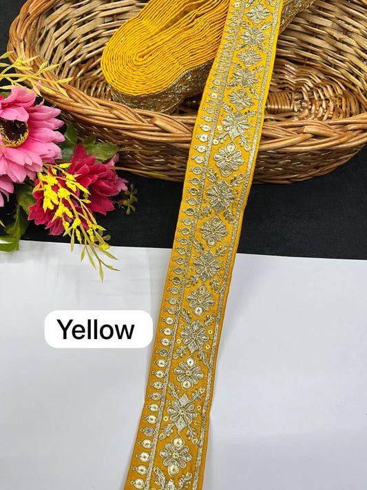 Gold Zari Embroidered Lace for Sarees & Dupattas Border Trim (9 Meter) – 1.5 Inch Width | Yellow