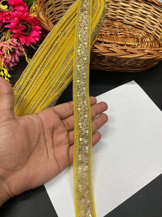 Beautiful Maggam Work Lace for Sarees – Decorative Maggam Work Lace (9 mtr, 1 inch) | Yellow