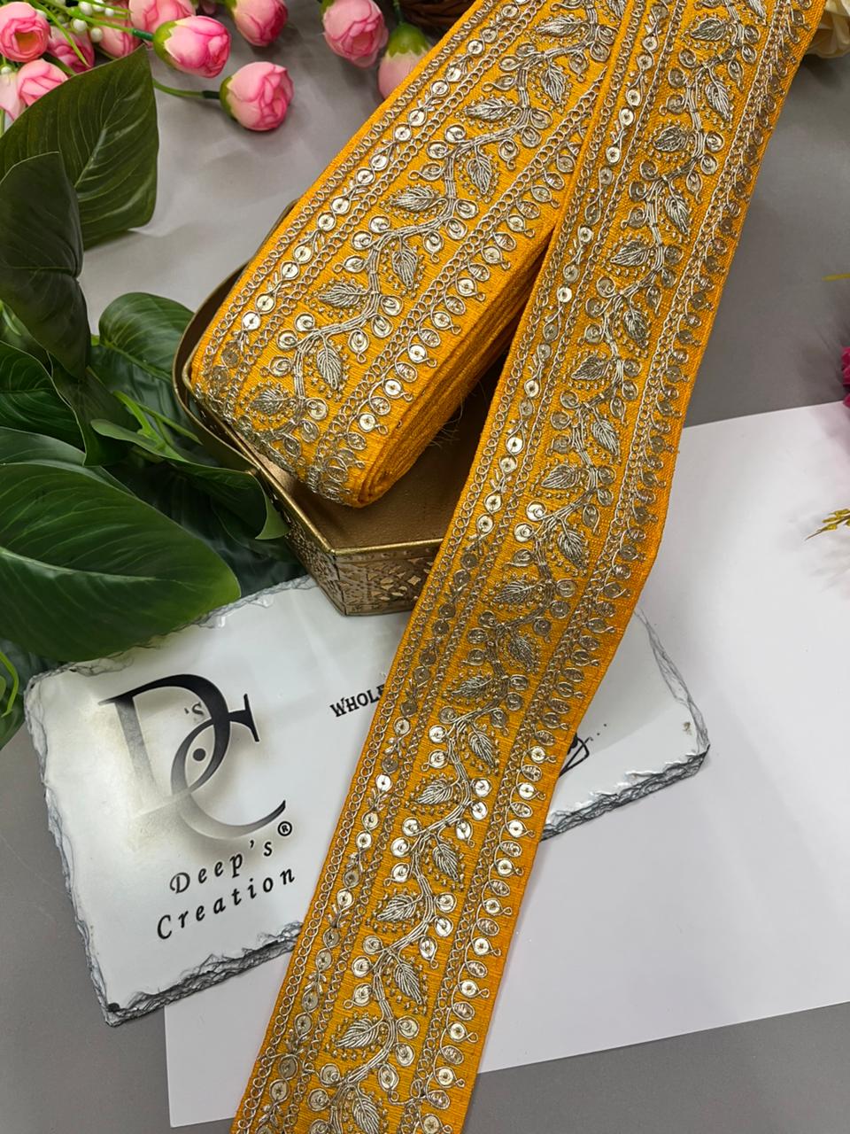 Silk Based Embroidered Saree Lace & Borders – Premium 2 Inch Decorative Lace for Ethnic & Festive Wear (9 Meter) | Yellow