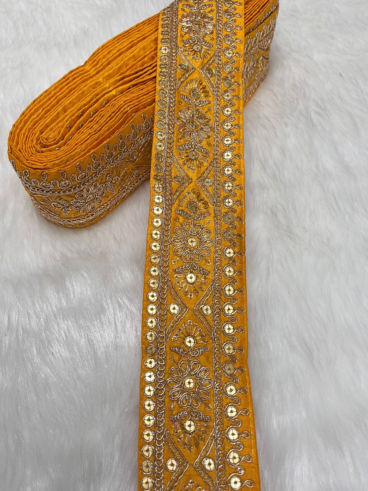 Embroidered Zari Lace – Indian Wedding Trims, Saree Border, 2 Inch Wide Lace Reel (9 Mtr) | Yellow