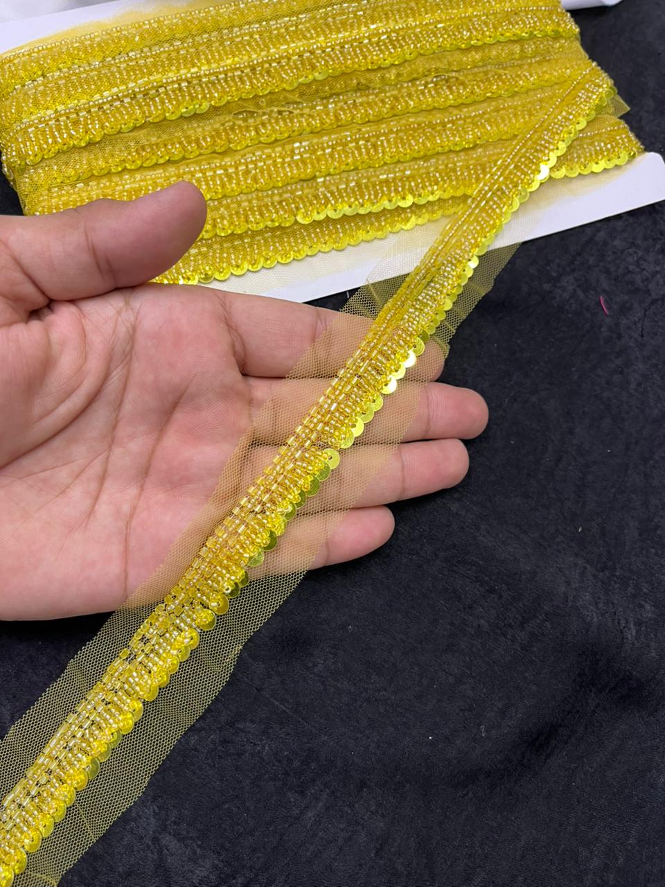 Beautiful Handcrafted Lace Trim for Sarees, Kurtis & Dresses – Decorative Handmade Embroidery Lace Border | Yellow