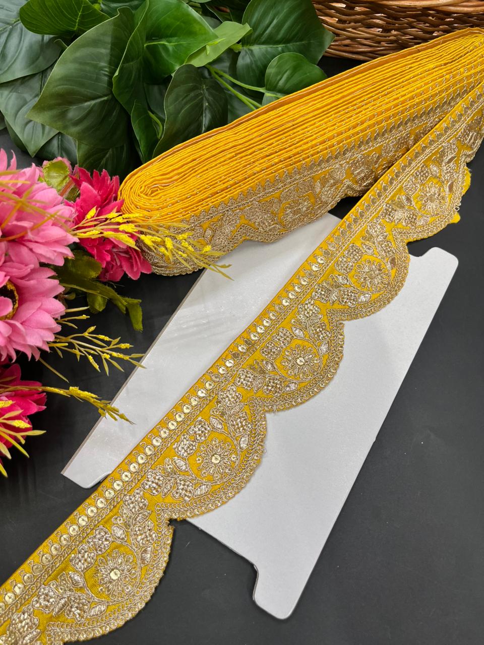 Delicate Scalloped Embroidery Lace for Sarees & Dresses – Designer Embroidered Border for Ethnic & Western Outfits (9 Meter, 2 Inch Width) | Yellow
