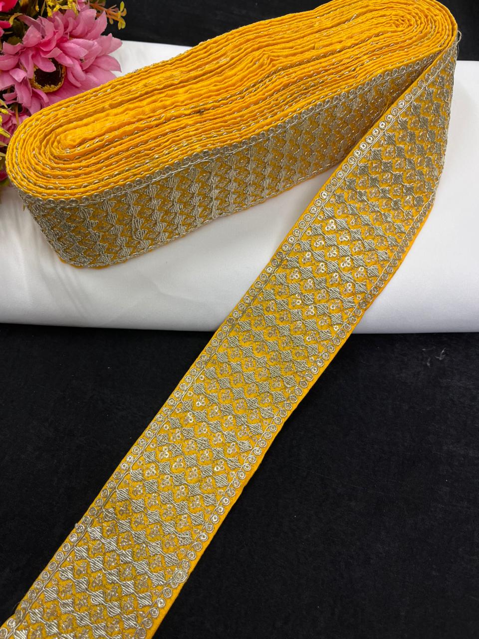 Beautiful Zari Embroidered Saree Border Lace for Sarees, Blouses & Lehengas – Designer Ethnic Embroidery Lace (2.5 Inch) | Yellow