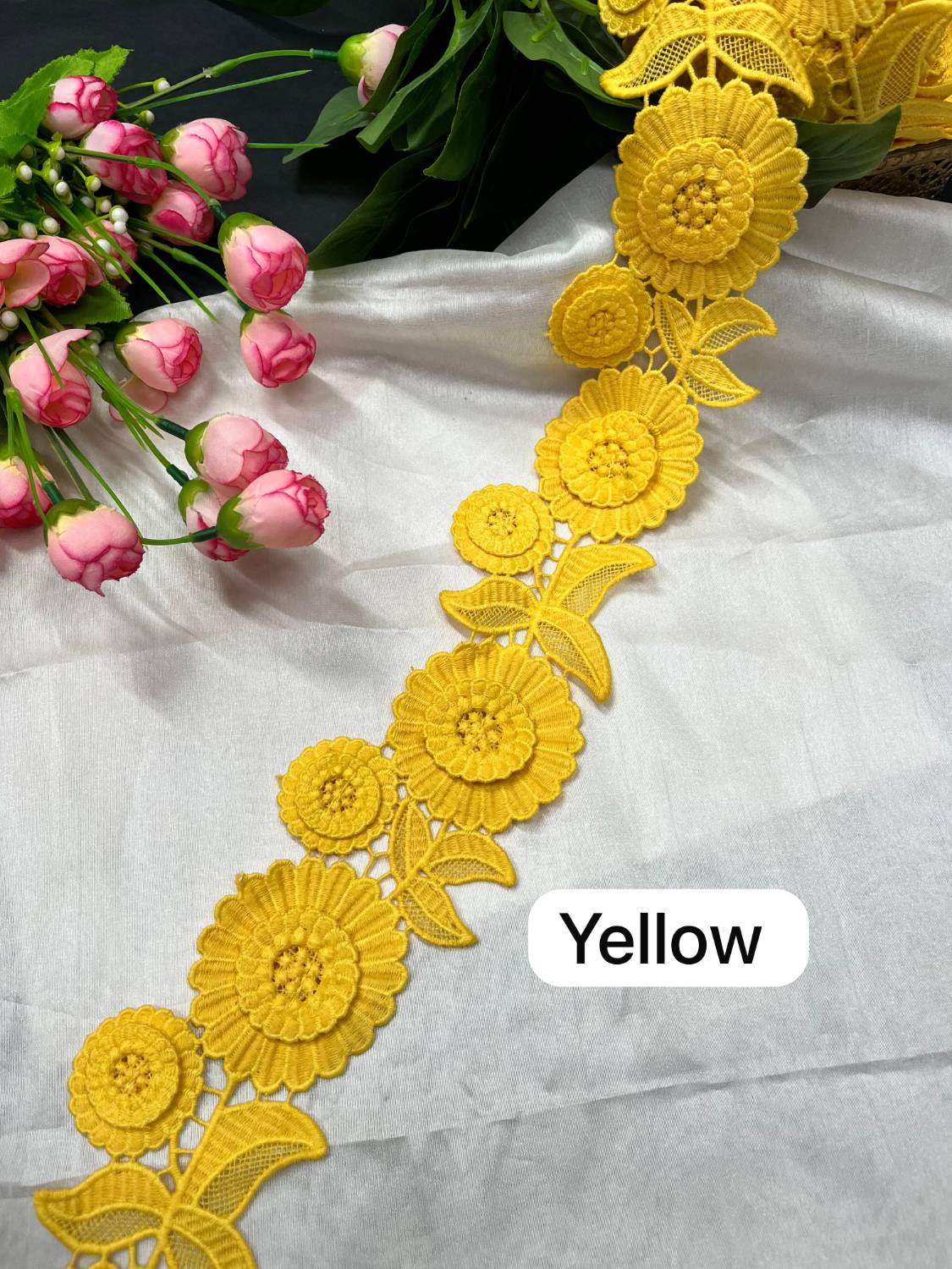 New Imported Western Lace for Sarees & Dresses – Premium 3 Inch Decorative Lace Border (9 Meter) | Yellow