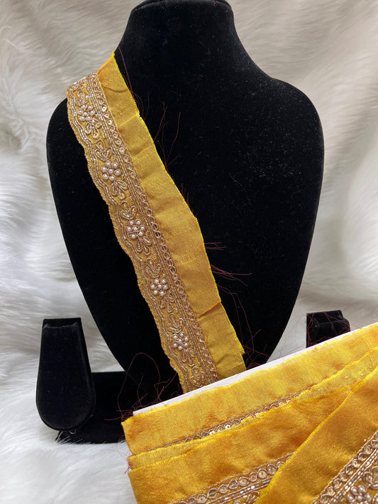 Maggam Work Lace for Sarees & Dupattas – 9 Meters, 2-Inch Width, Handcrafted Embroidery Border | Yellow