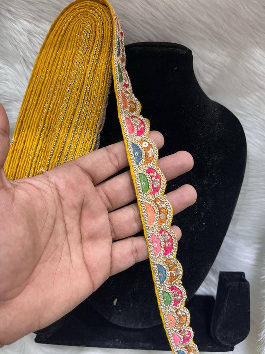 Sabyasachi Inspired Lace Borders – 9 Meters, 1-Inch Designer Embroidered Trim for Sarees, Lehengas & Dupattas | Yellow