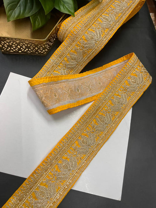 Embroidered Laces for Sarees & Bridal Wear – Premium Designer Border Trim for Dupattas & Lehengas (9 Meter, 3 Inch Width) | Yellow