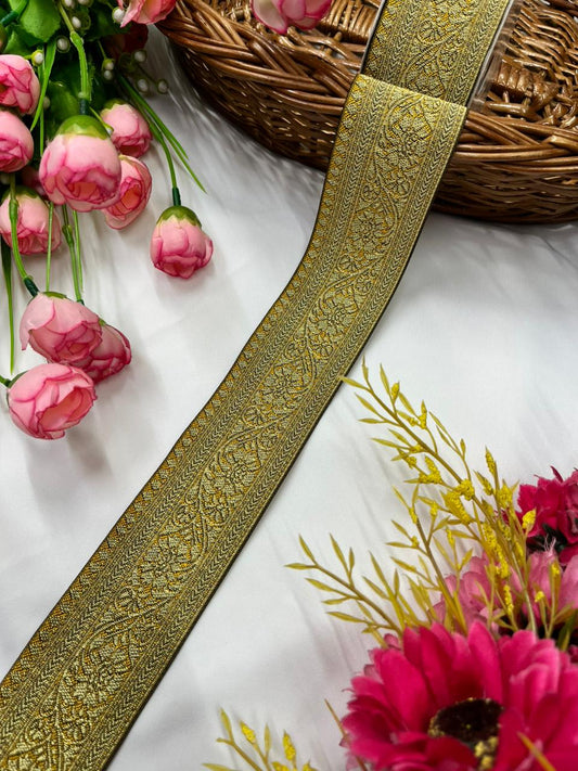 Beautiful Banarasi Lace for Sarees, Lehengas & Dupattas – Traditional Designer Banarasi Lace Border (2 Inch) Yellow