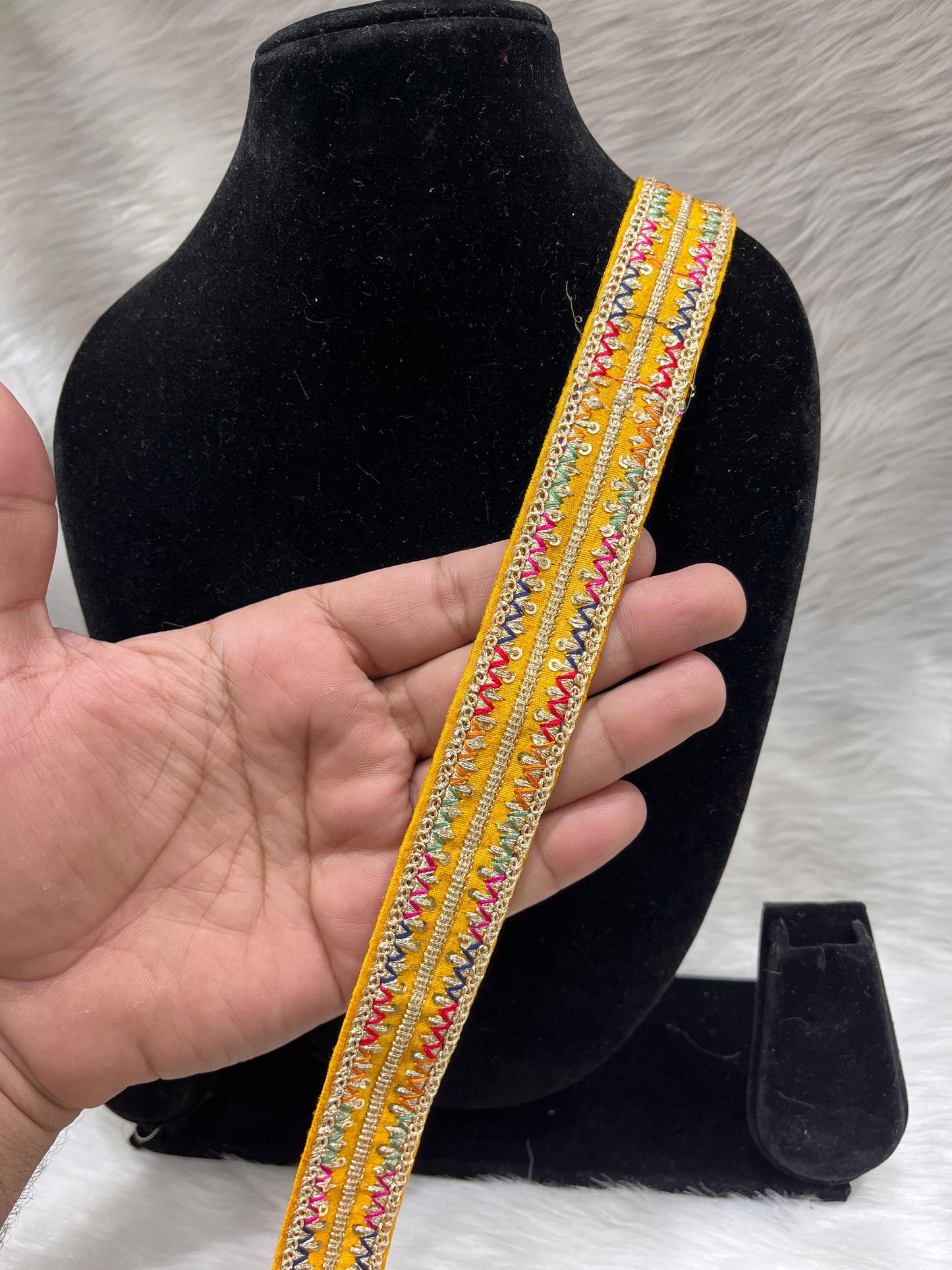 Embroidery Embellishment Lace Trim – 9 Meters, 1-Inch Width, Designer Border for Ethnic Wear | Yellow
