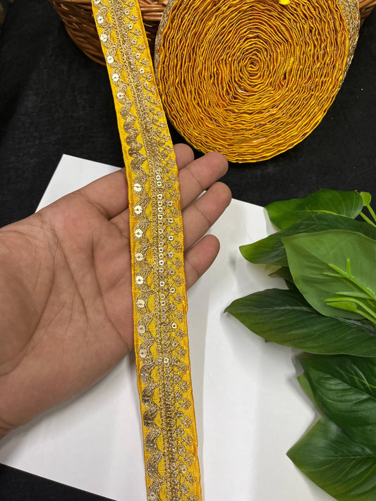 Gold Embroidered Saree Laces for Sarees, Kurtis, Dupattas, Dresses & Lehengas – 9 Meters, 1.25-Inch Decorative Border | Yellow