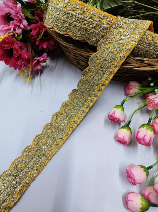 Embroidery Laces Saree Dupattas Borders – Premium Quality, Intricate Embellishments for Sarees, Lehengas, Bridal Couture, and Luxury Home Decor - Yellow