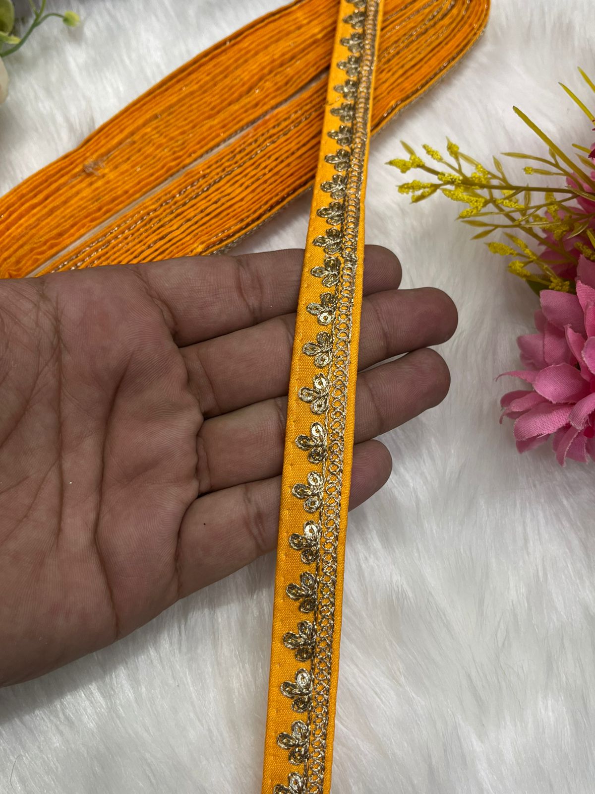 Embroidered Designer Lace, Indian Wedding Trims, Saree Border, Lace Reel 9 Meter (0.5 Inch Width) | Yellow