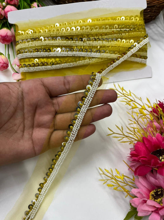 Sabyasachi Inspired Coin Lace for Sarees, Lehengas & Blouses – Designer Handmade Ethnic Lace Border (Half Inch) Yellow