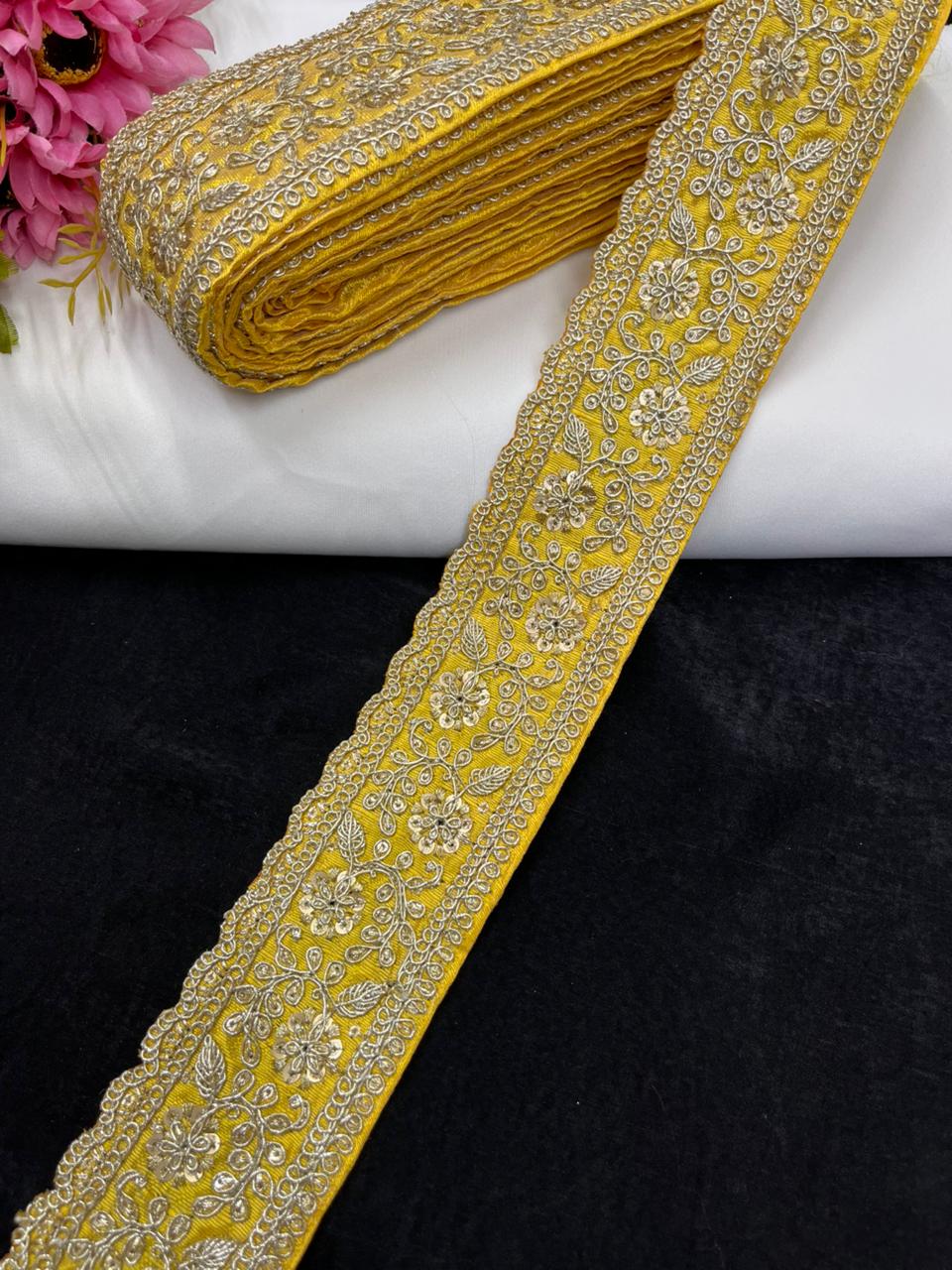 Beautiful Zari Embroidered Lace for Sarees & Lehengas – Designer Ethnic Embroidery Lace Border (2.5 Inch) | Yellow