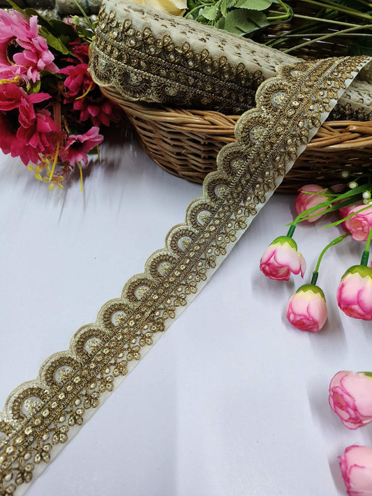 Embroidery Laces Saree Dupattas Borders – Premium Quality, Intricate Embellishments for Sarees, Lehengas, Bridal Couture, and Luxury Home Decor - Antique Gold