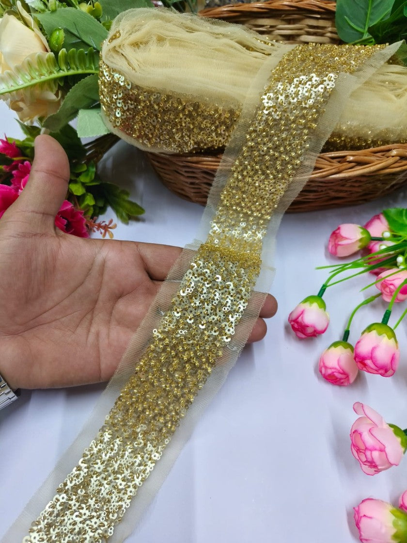 Handmade Cutdana Saree Dupattas Borders – Premium Quality, Intricate Embellishments for Sarees, Lehengas, Dresses and Crafts Decoration - Dal Gold