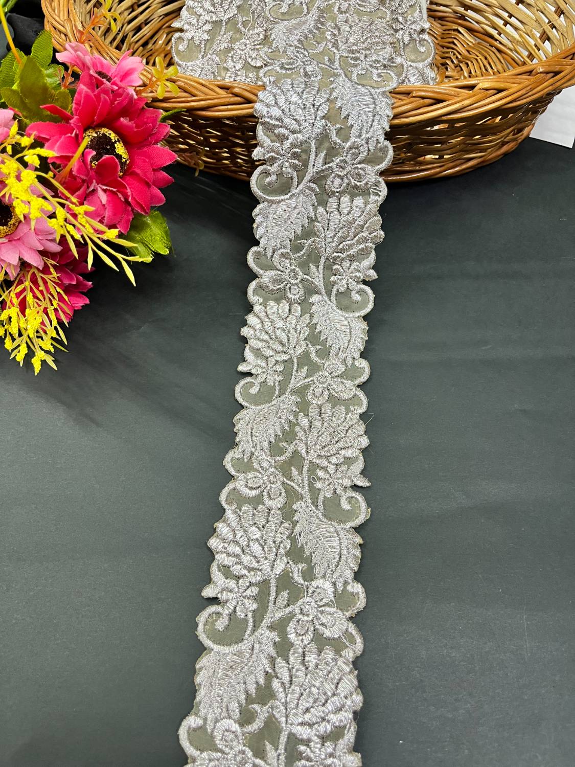 Silver Cutwork Design Embroidered Saree Lace Border (9 Meter) – 3 Inch Width