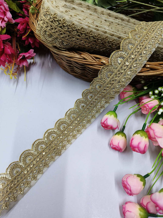 Embroidery Laces Saree Dupattas Borders – Premium Quality, Intricate Embellishments for Sarees, Lehengas, Bridal Couture, and Luxury Home Decor - Gold