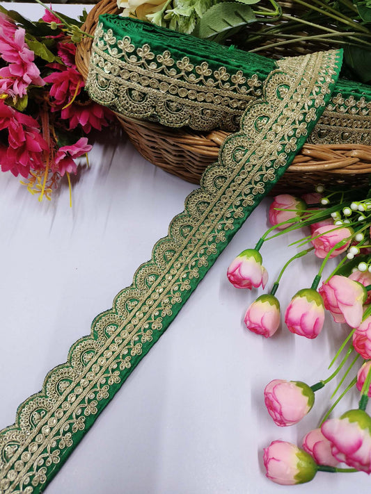 Embroidery Laces Saree Dupattas Borders – Premium Quality, Intricate Embellishments for Sarees, Lehengas, Bridal Couture, and Luxury Home Decor - Green